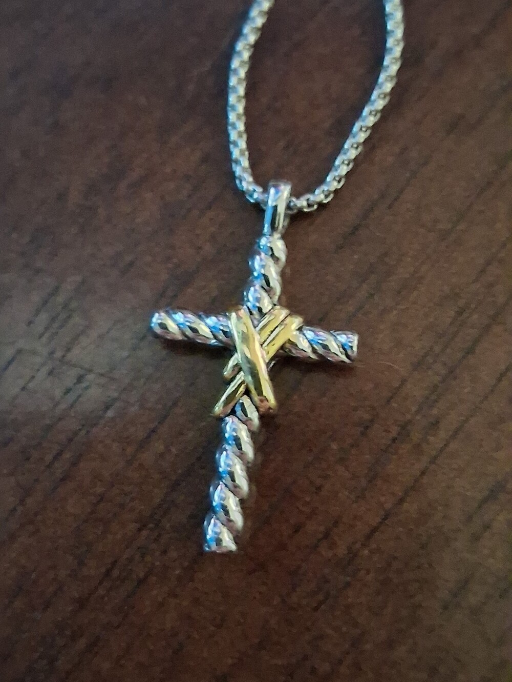 David Yurman Two-Tone Twisted Cross Pendant Necklace - Sterling Silver and Gold